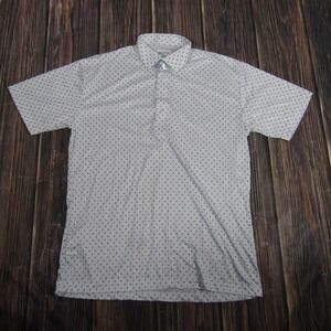 Collars & Co Polo Shirt Mens Large White Blue Micro Print Dress Collar Golf